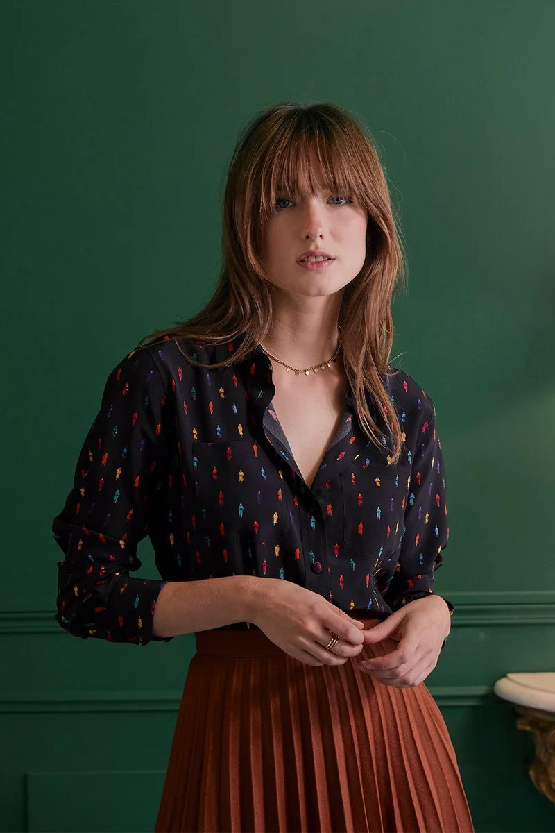 Chemisier Reine Elisabeth Noir en soie