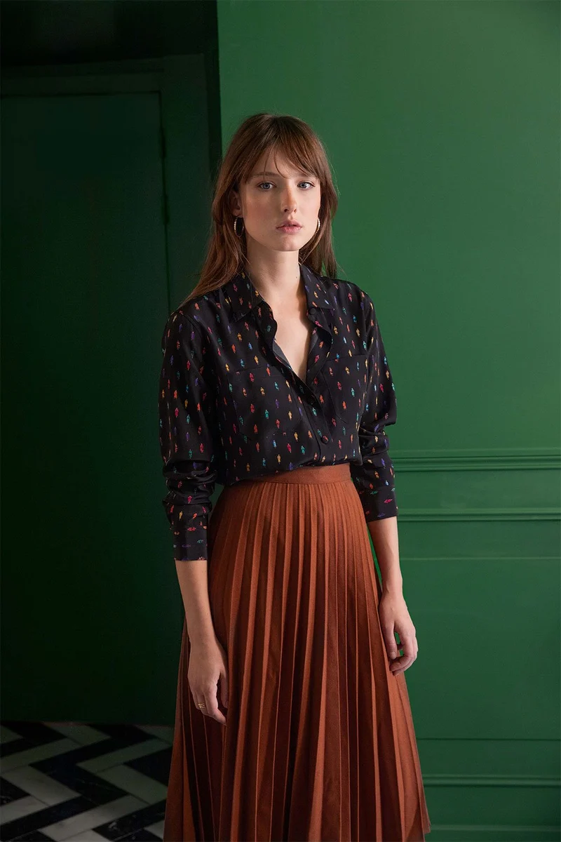 Chemisier Reine Elisabeth Noir en soie