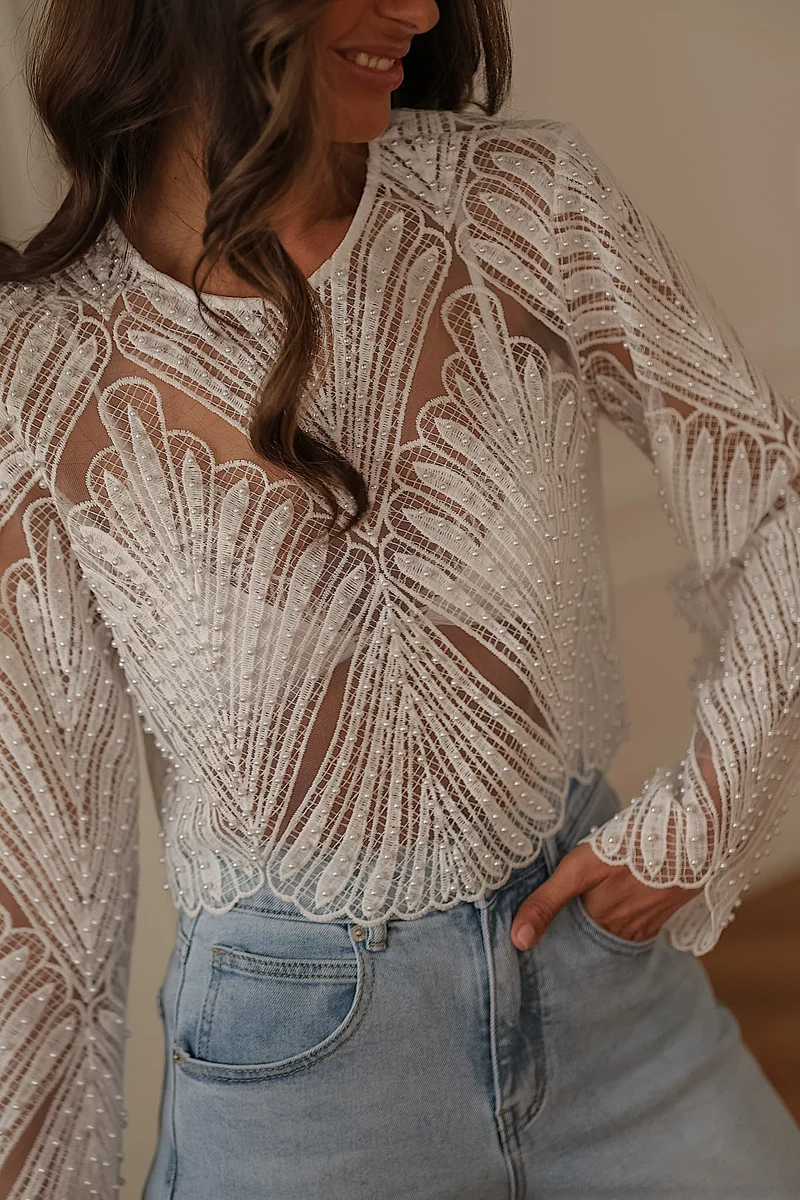 Top Suzie blanc à perles