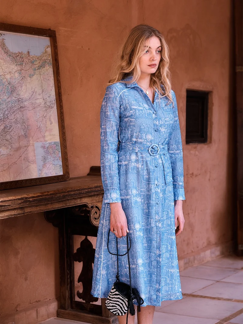 Robe Impériale imprimé Louxor Bleu