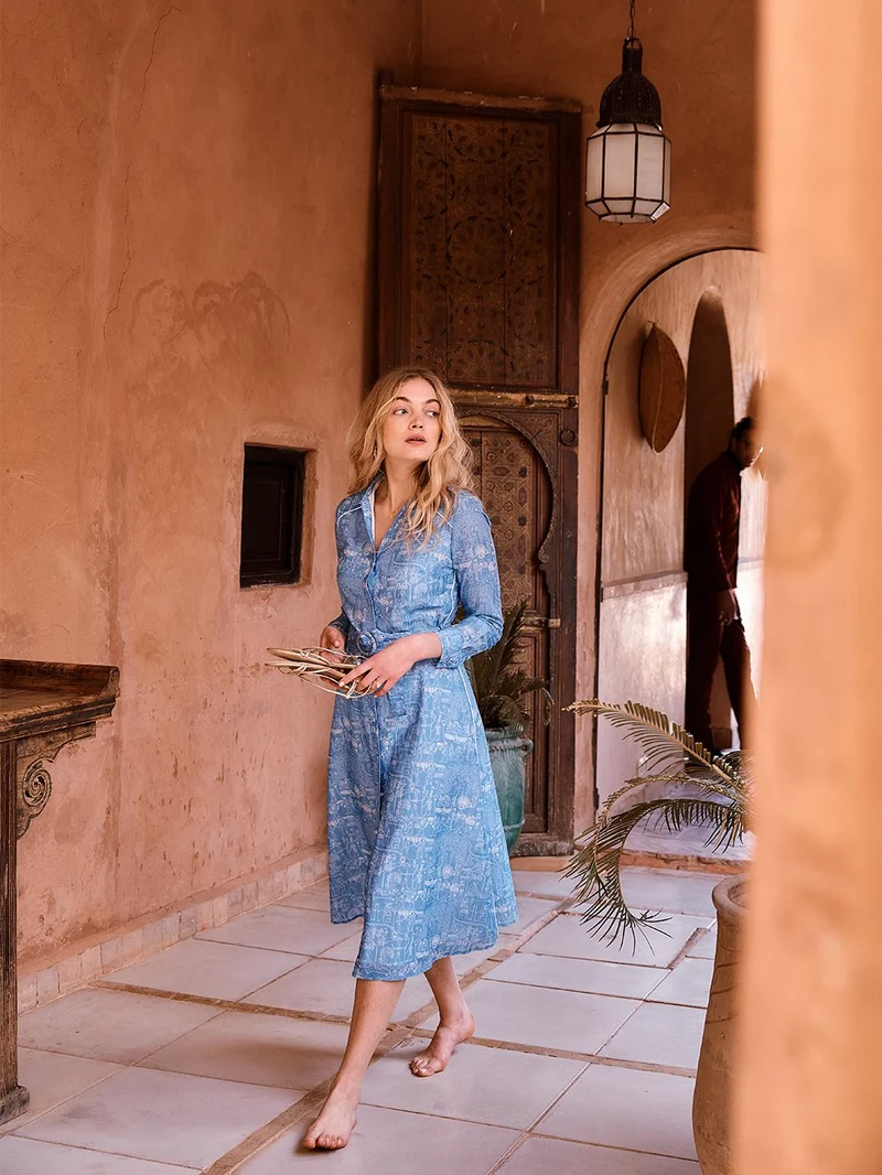 Robe Impériale imprimé Louxor Bleu