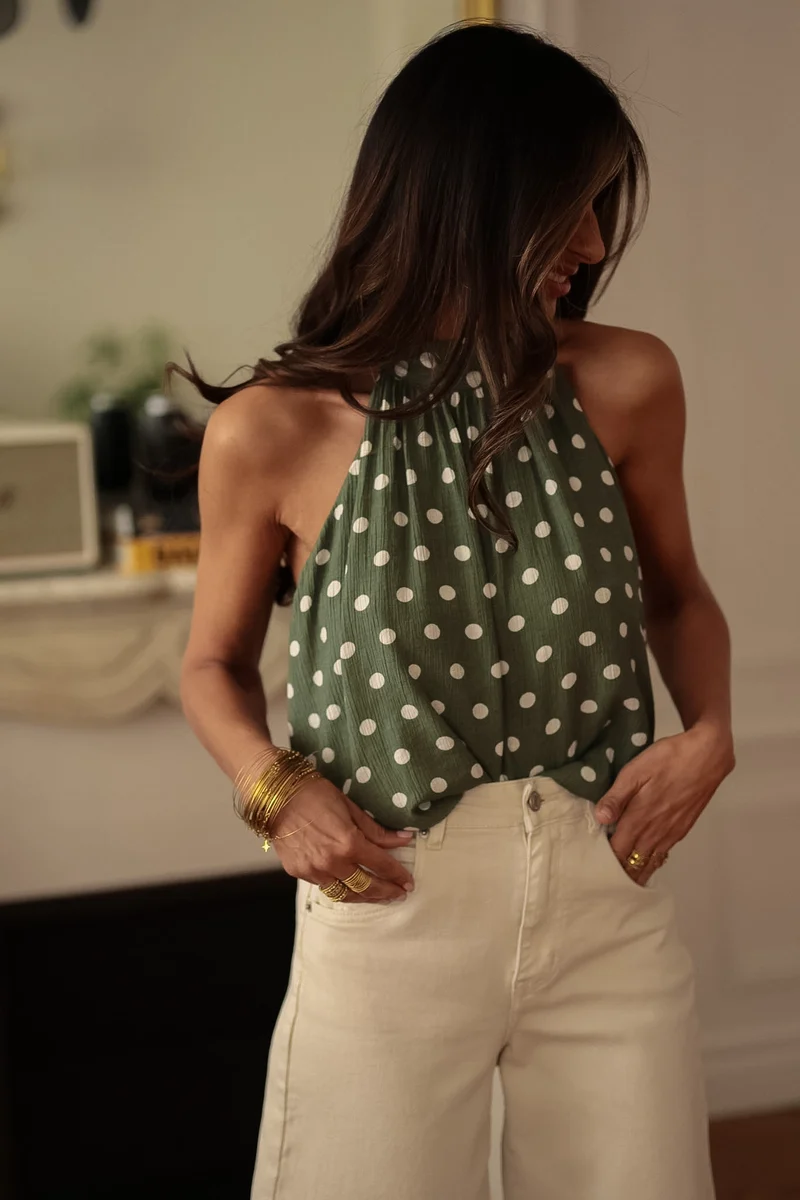 Top Élia à pois kaki