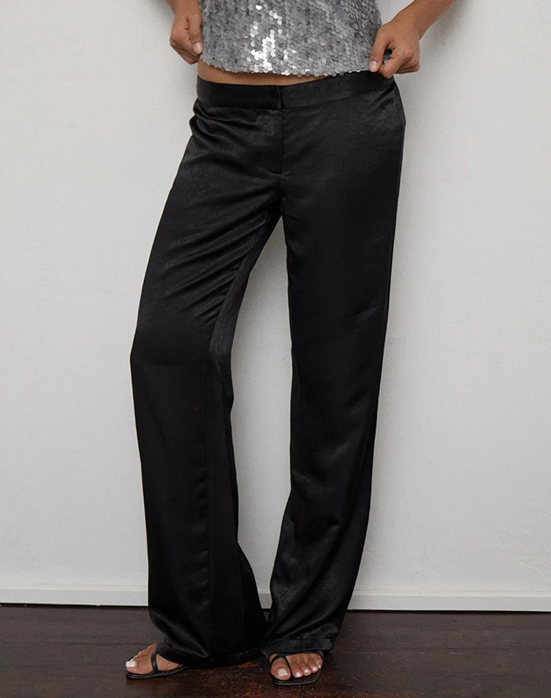 Pantalon Kasala Slim en satin noir