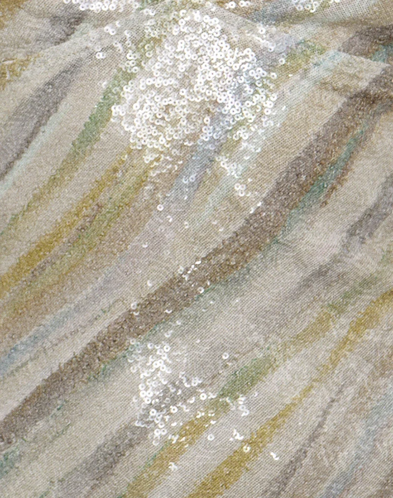 Mini-robe dos nu Hepasi à rayures et paillettes, couleur taupe clair