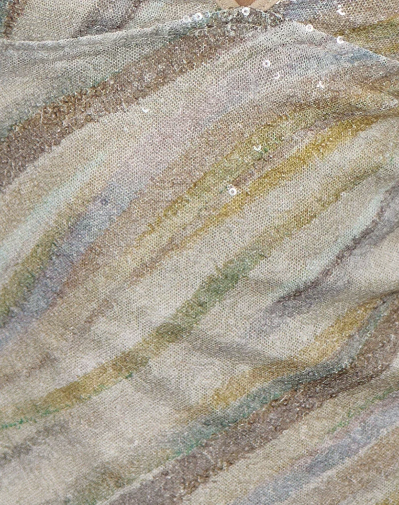 Haut Camilla à rayures et paillettes, couleur taupe clair