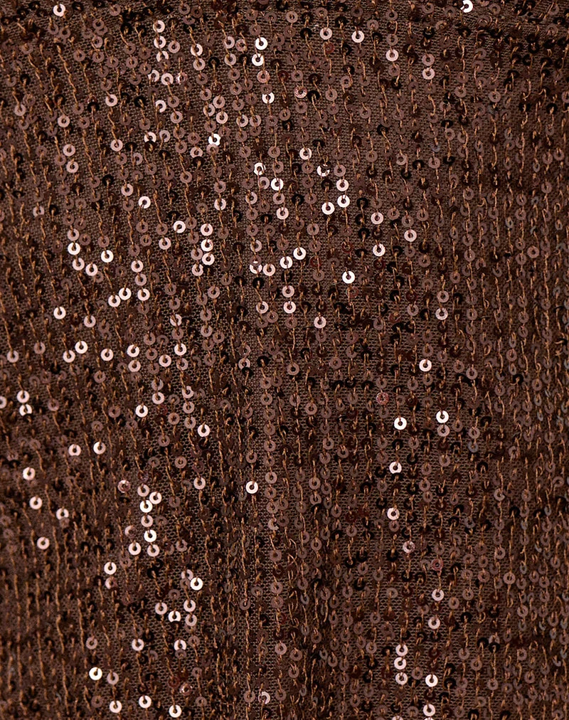 Haut sans manches Beatrice à paillettes, marron foncé