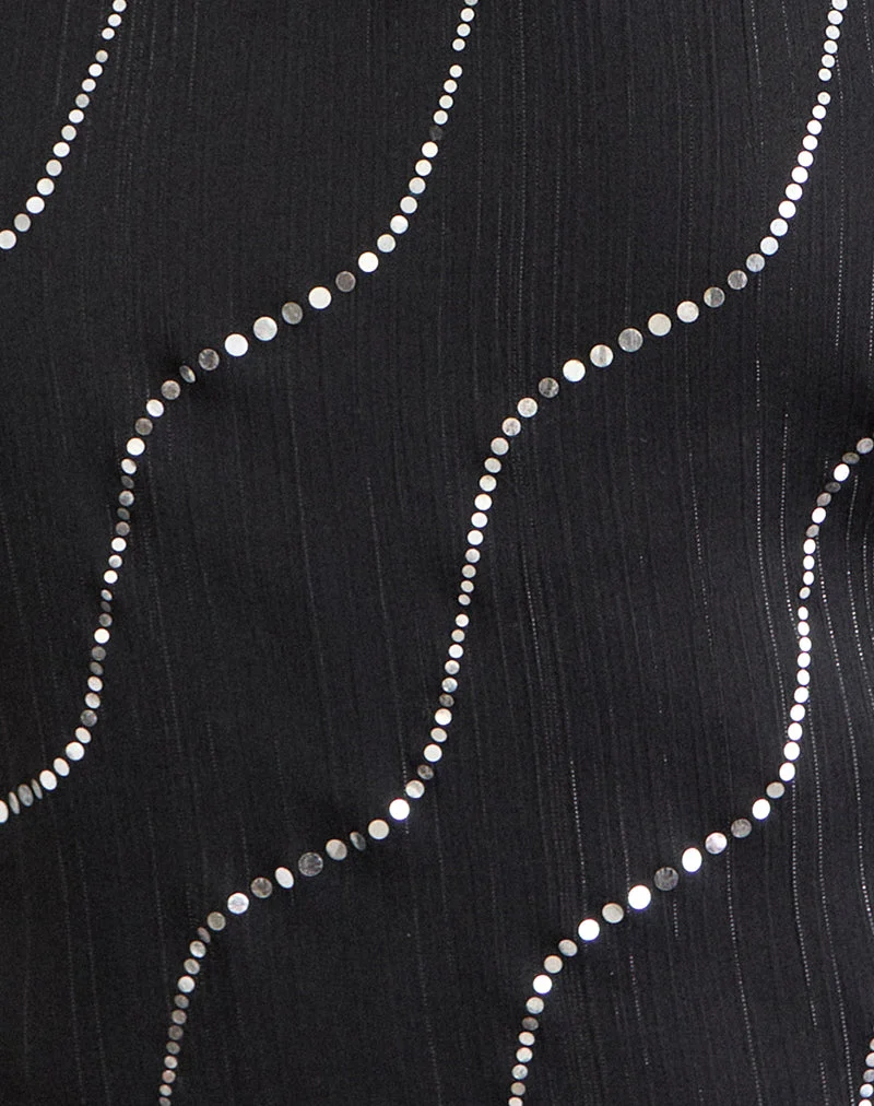 Halter « Mercy » en mousseline froissée noire avec strass thermocollants