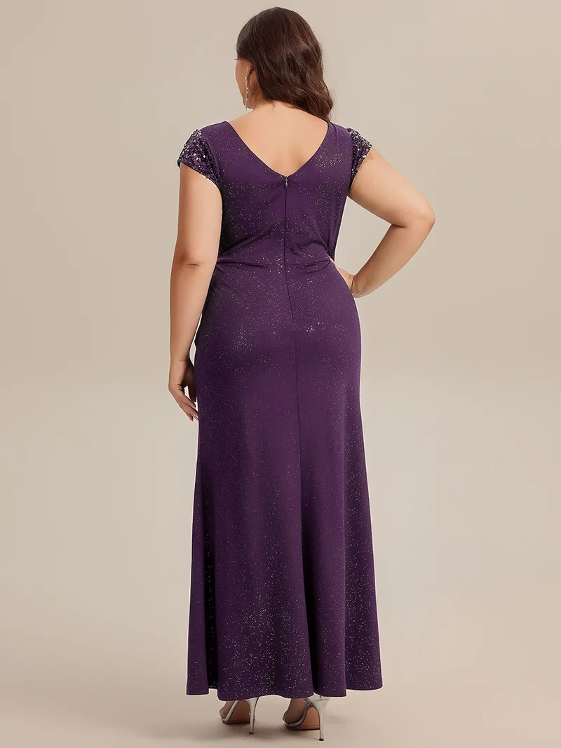 ever KAIA|Robe Moulante Stretch à Manches Courtes Col V Noué avec Sequins