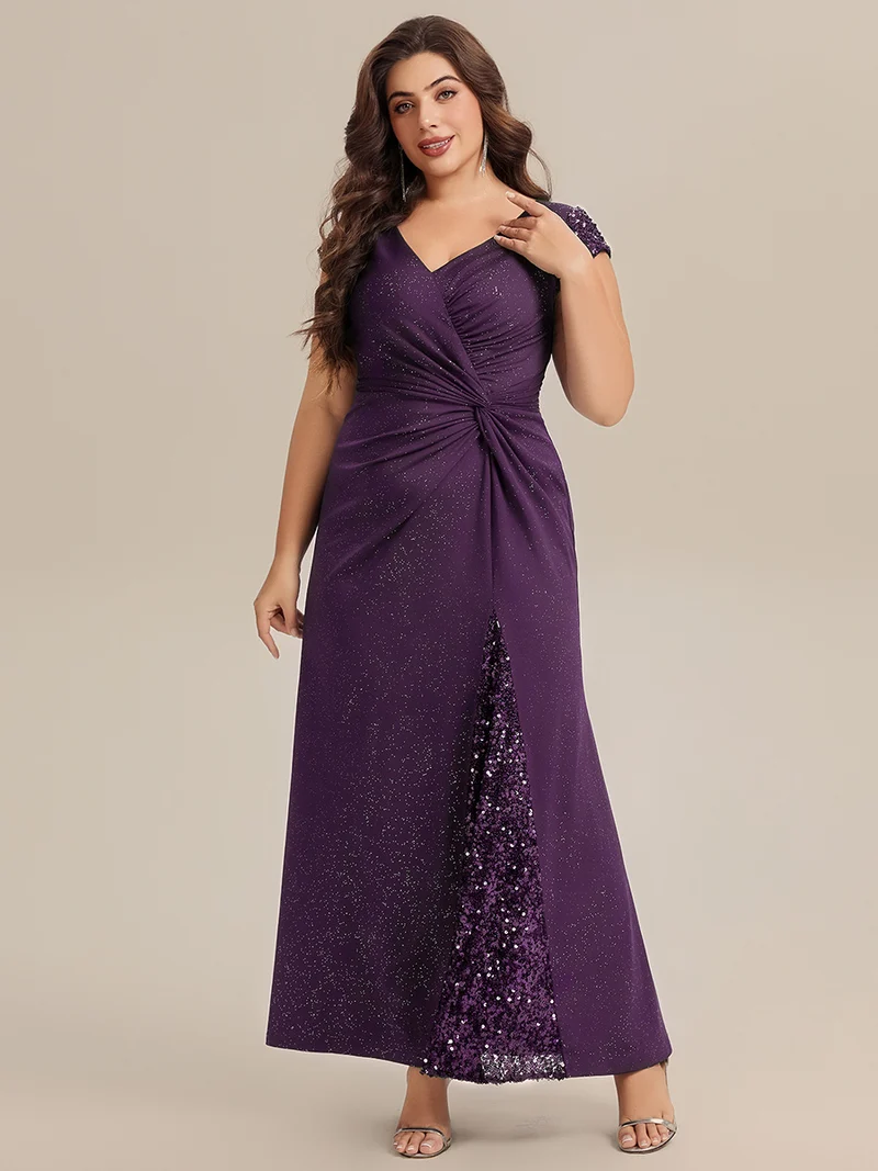 ever KAIA|Robe Moulante Stretch à Manches Courtes Col V Noué avec Sequins