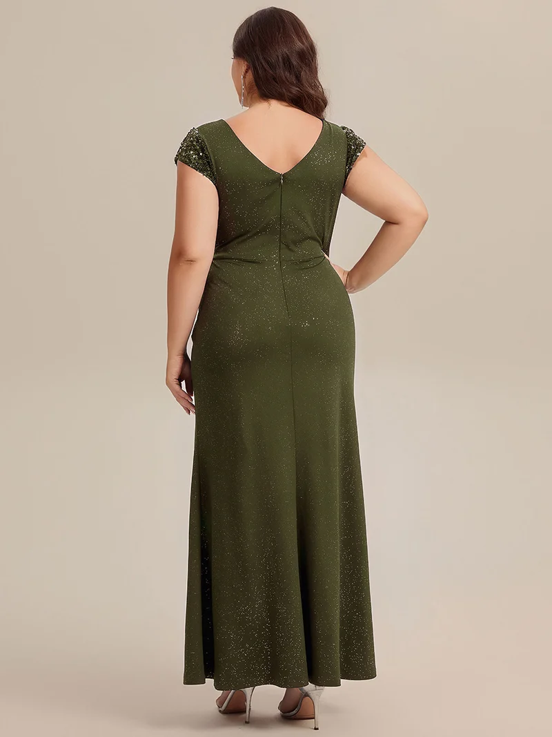 ever KAIA|Robe Moulante Stretch à Manches Courtes Col V Noué avec Sequins