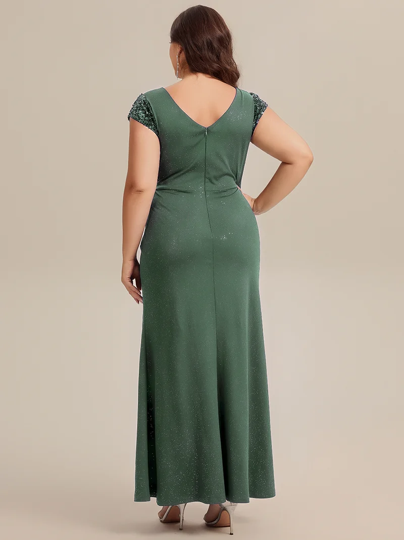 ever KAIA|Robe Moulante Stretch à Manches Courtes Col V Noué avec Sequins