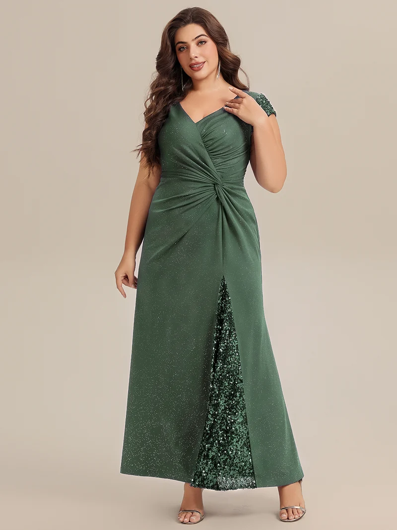 ever KAIA|Robe Moulante Stretch à Manches Courtes Col V Noué avec Sequins