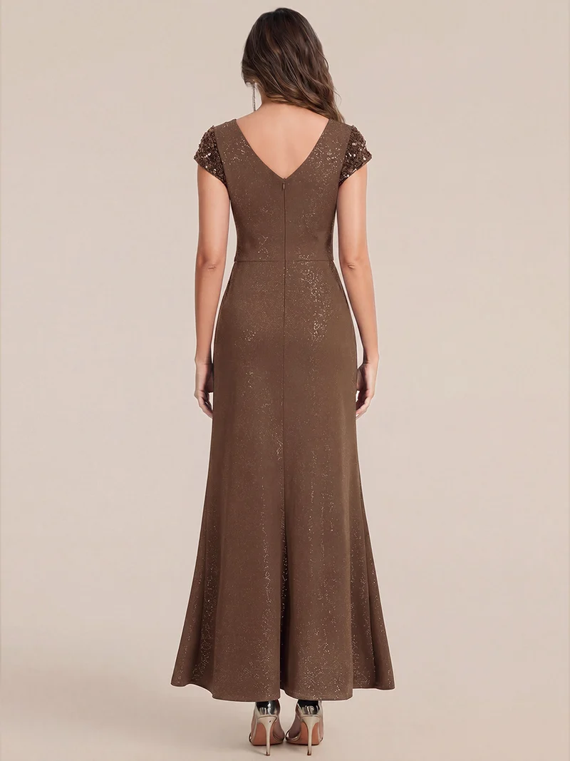 ever KAIA|Robe Moulante Stretch à Manches Courtes Col V Noué avec Sequins