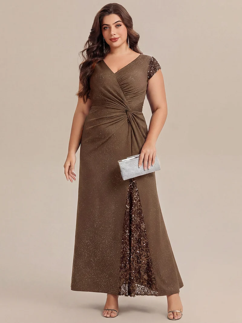 ever KAIA|Robe Moulante Stretch à Manches Courtes Col V Noué avec Sequins