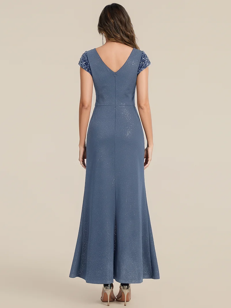 ever KAIA|Robe Moulante Stretch à Manches Courtes Col V Noué avec Sequins