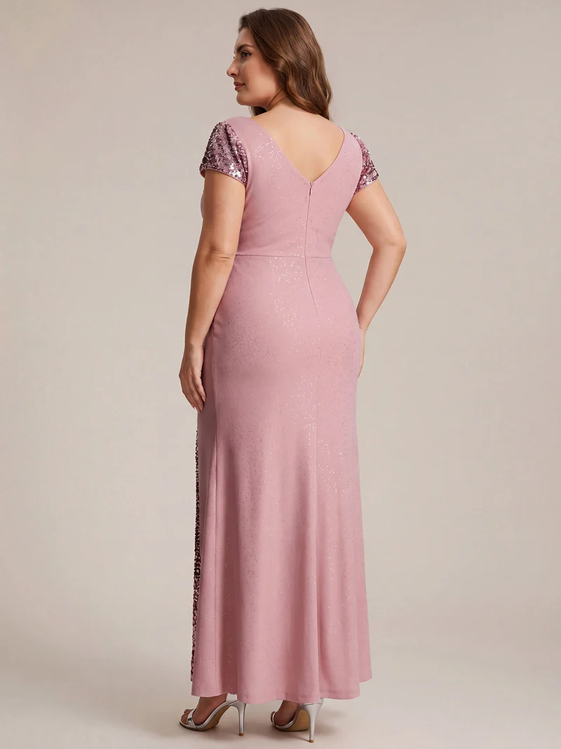 ever KAIA|Robe Moulante Stretch à Manches Courtes Col V Noué avec Sequins