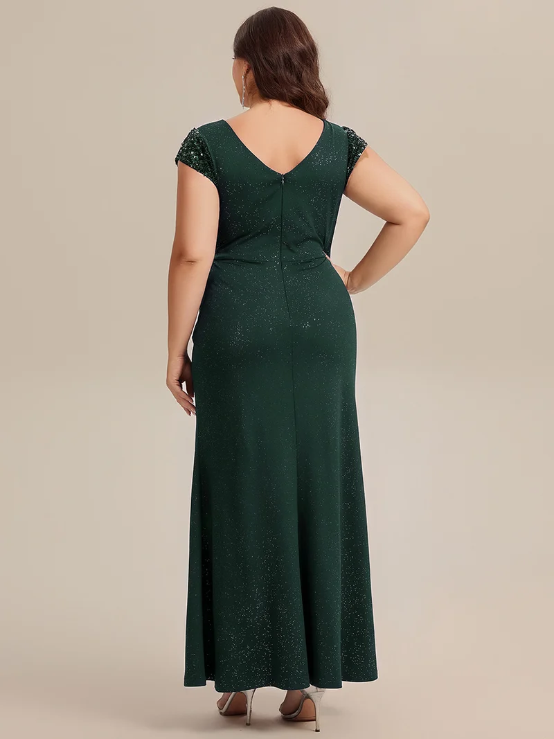 ever KAIA|Robe Moulante Stretch à Manches Courtes Col V Noué avec Sequins