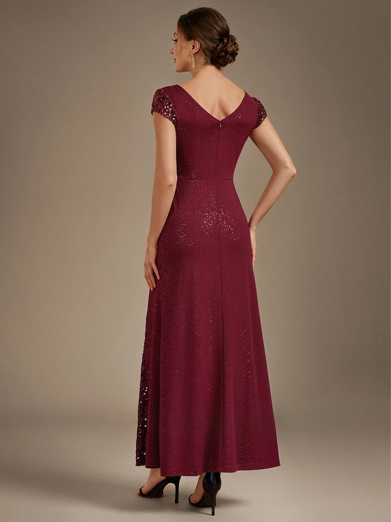 ever KAIA|Robe Moulante Stretch à Manches Courtes Col V Noué avec Sequins