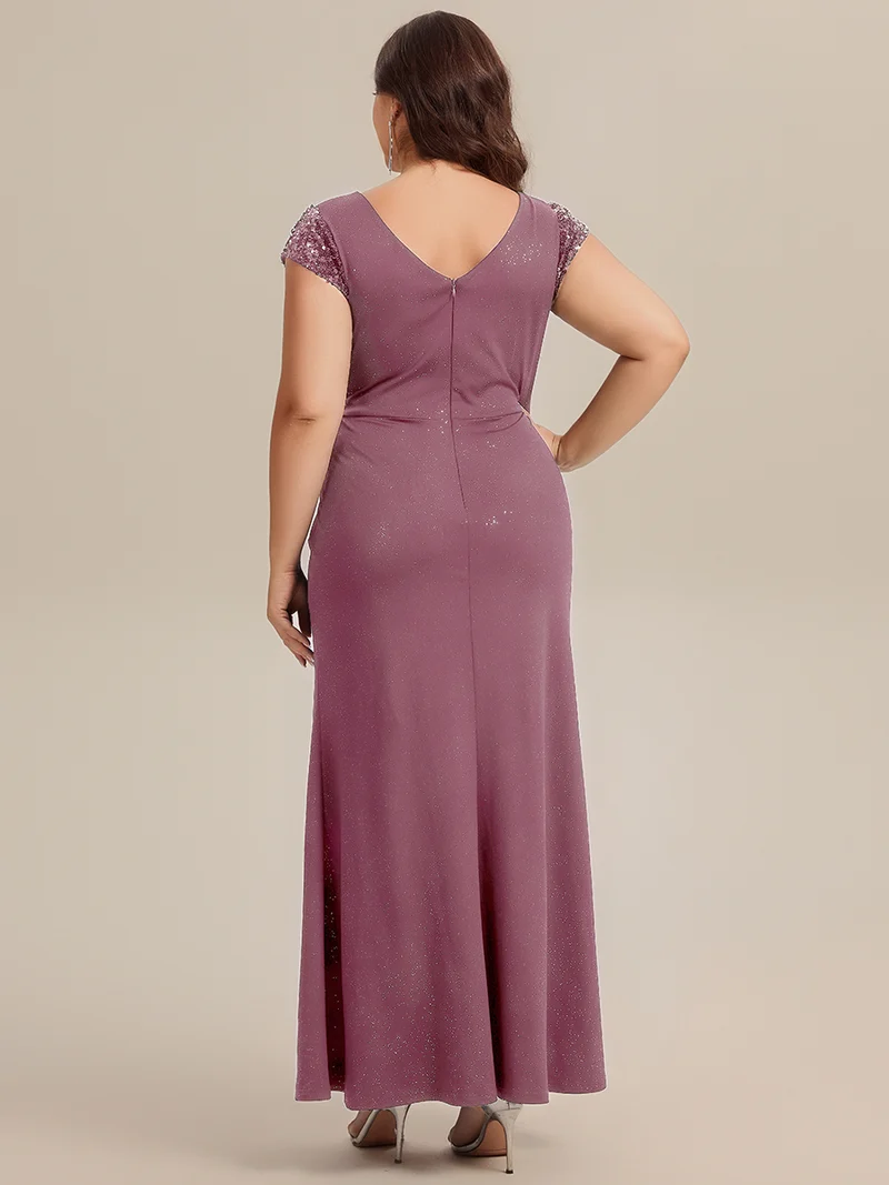 ever KAIA|Robe Moulante Stretch à Manches Courtes Col V Noué avec Sequins