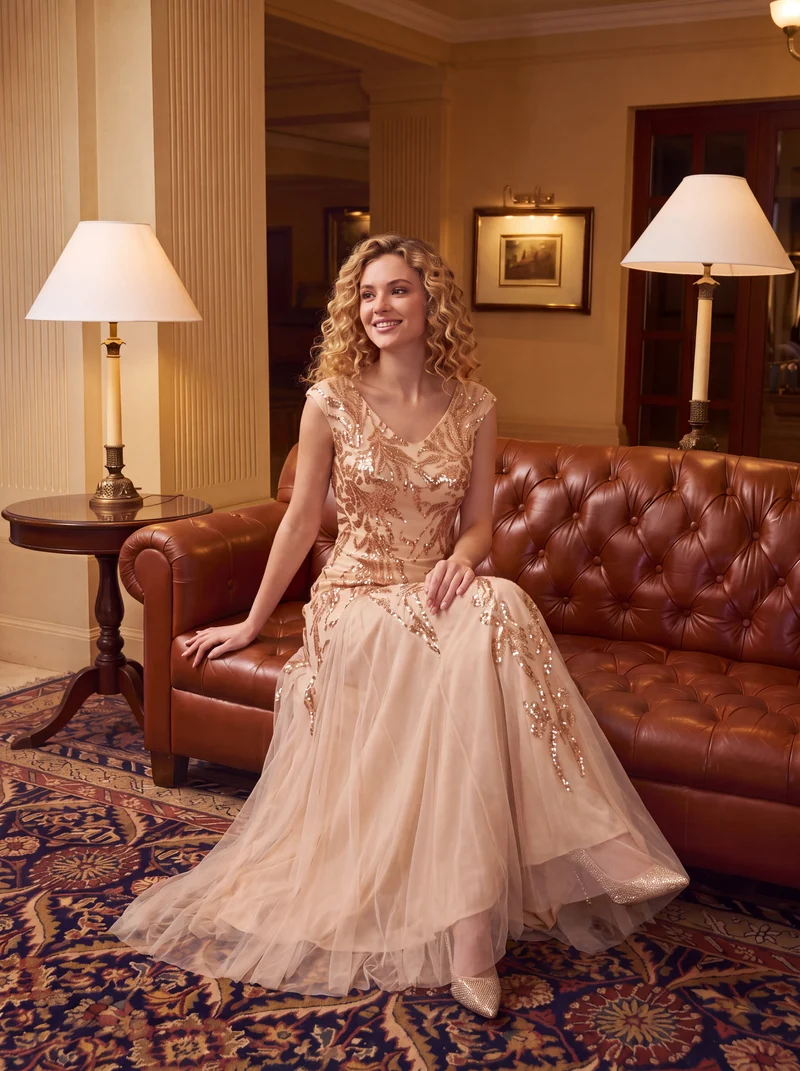 ever FREYA|Robe Longue de Soirée Chic en Tulle Brodé de Fleurs et Sequins