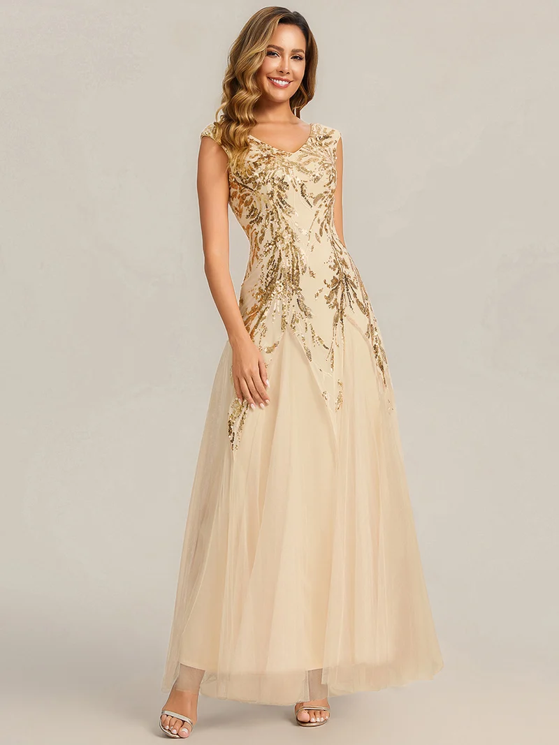 ever FREYA|Robe Longue de Soirée Chic en Tulle Brodé de Fleurs et Sequins