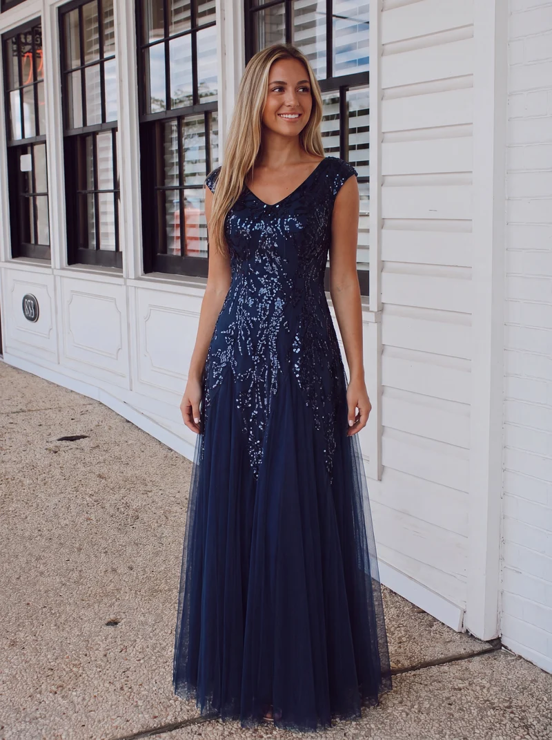 ever FREYA|Robe Longue de Soirée Chic en Tulle Brodé de Fleurs et Sequins