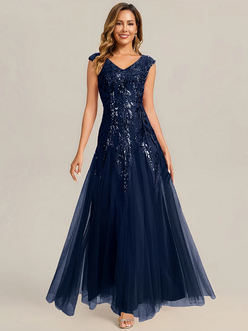 ever FREYA|Robe Longue de Soirée Chic en Tulle Brodé de Fleurs et Sequins