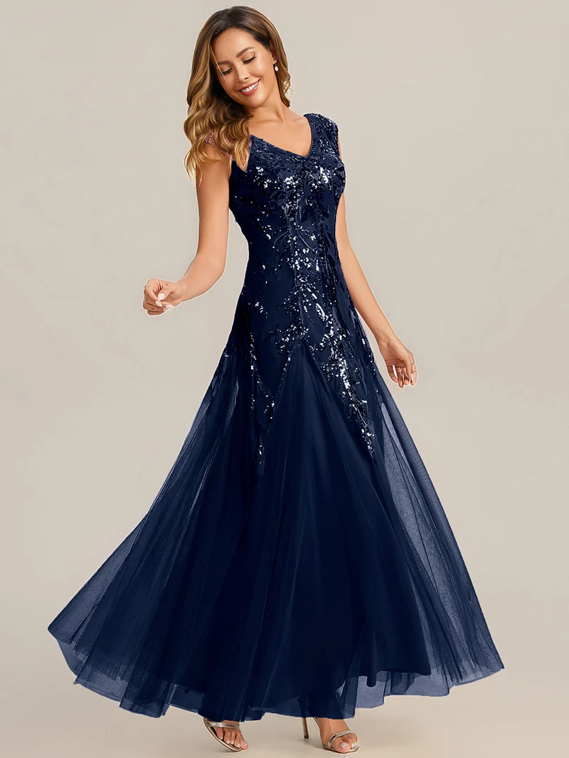 ever FREYA|Robe Longue de Soirée Chic en Tulle Brodé de Fleurs et Sequins
