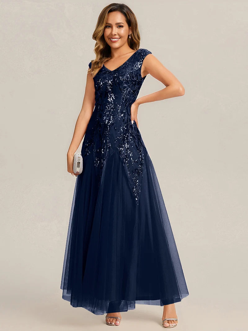 ever FREYA|Robe Longue de Soirée Chic en Tulle Brodé de Fleurs et Sequins