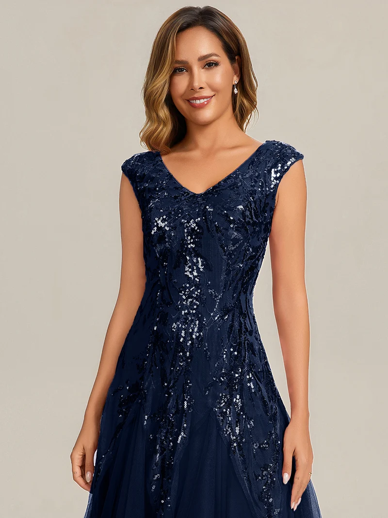 ever FREYA|Robe Longue de Soirée Chic en Tulle Brodé de Fleurs et Sequins