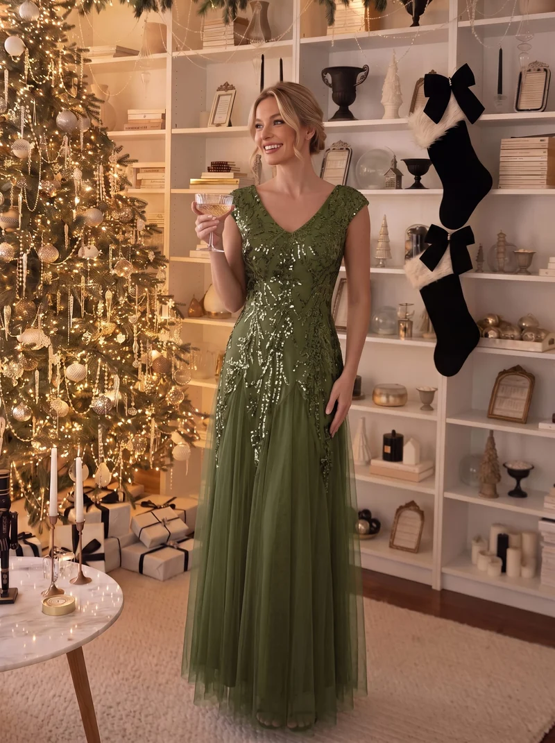 ever FREYA|Robe Longue de Soirée Chic en Tulle Brodé de Fleurs et Sequins