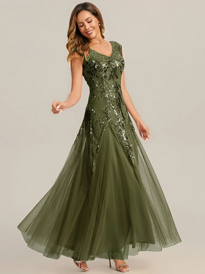 ever FREYA|Robe Longue de Soirée Chic en Tulle Brodé de Fleurs et Sequins