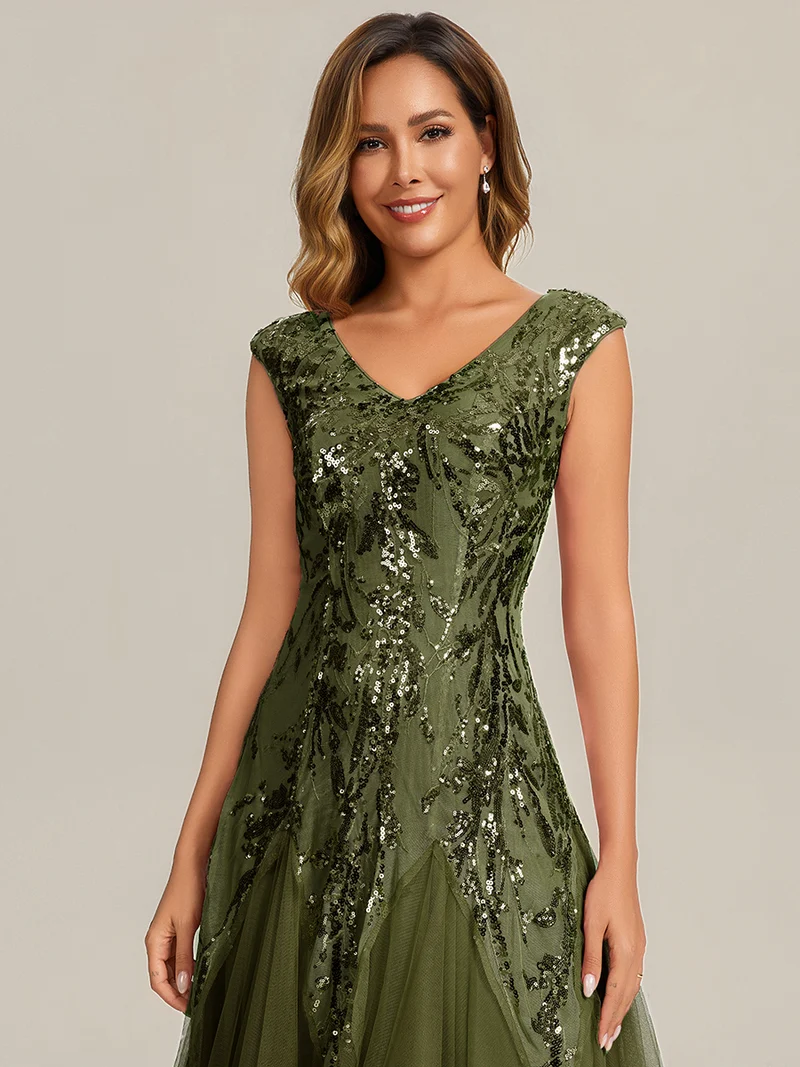 ever FREYA|Robe Longue de Soirée Chic en Tulle Brodé de Fleurs et Sequins