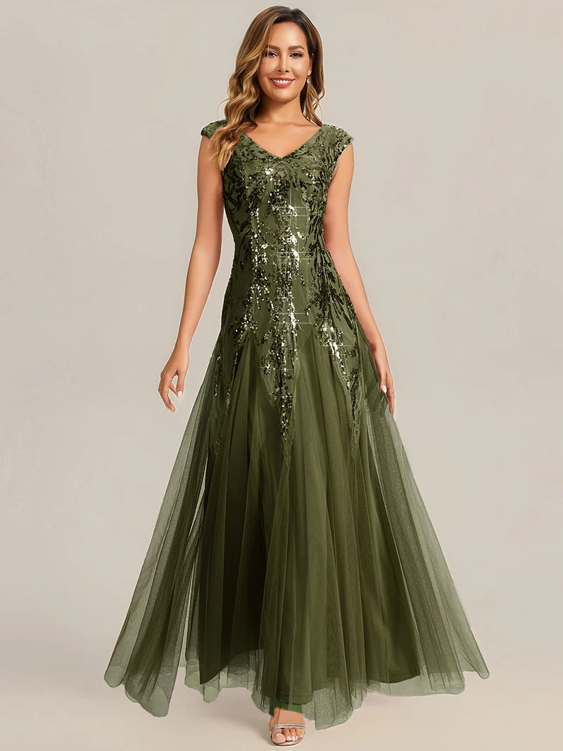 ever FREYA|Robe Longue de Soirée Chic en Tulle Brodé de Fleurs et Sequins
