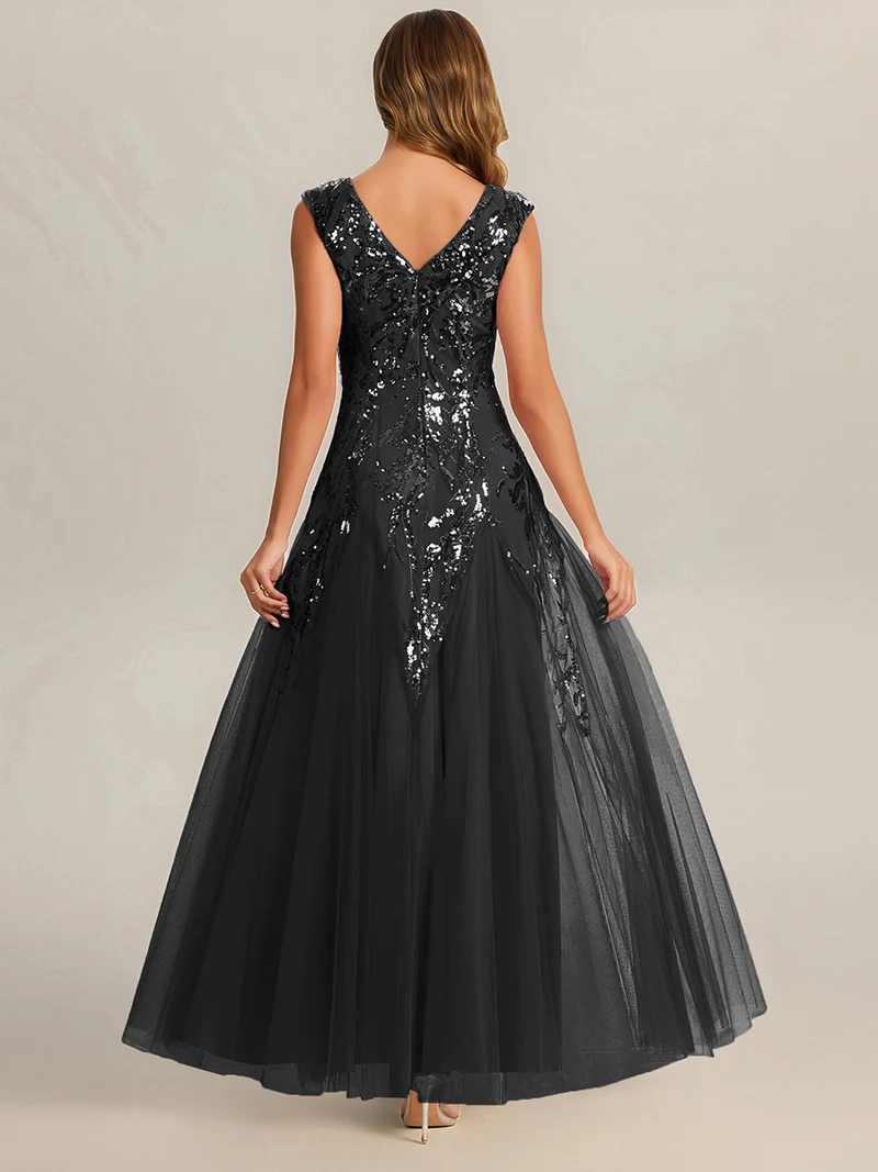 ever FREYA|Robe Longue de Soirée Chic en Tulle Brodé de Fleurs et Sequins