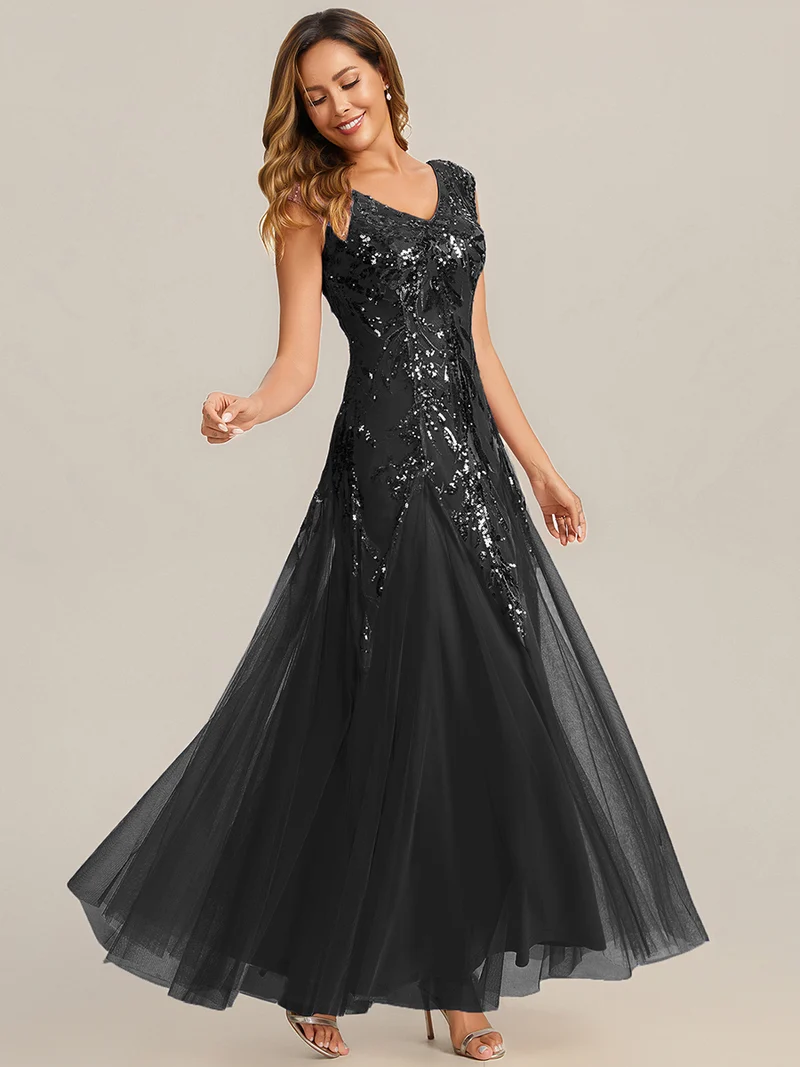 ever FREYA|Robe Longue de Soirée Chic en Tulle Brodé de Fleurs et Sequins
