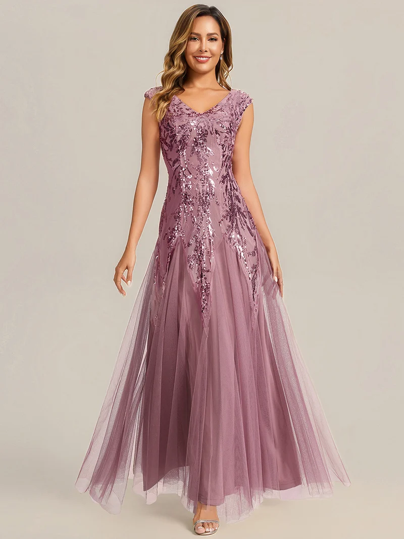 ever FREYA|Robe Longue de Soirée Chic en Tulle Brodé de Fleurs et Sequins