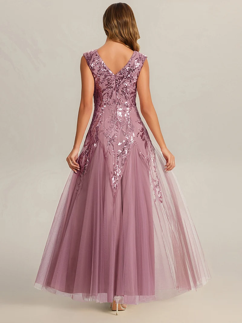 ever FREYA|Robe Longue de Soirée Chic en Tulle Brodé de Fleurs et Sequins