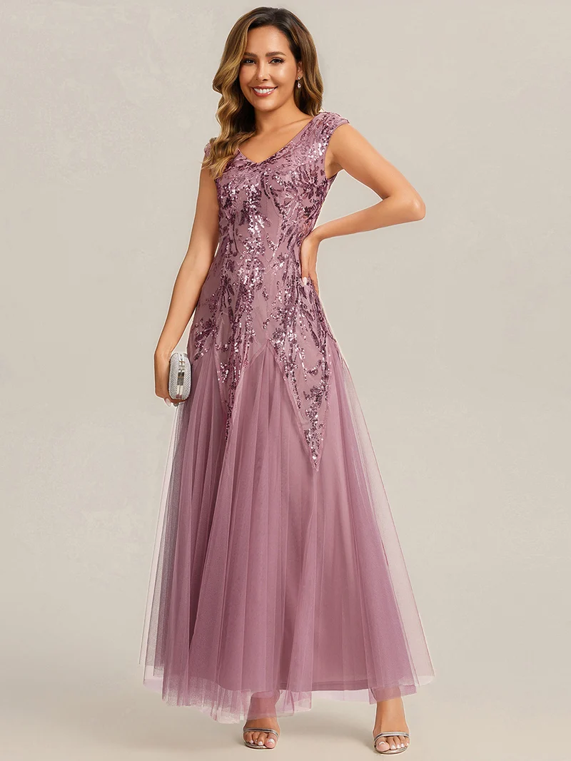 ever FREYA|Robe Longue de Soirée Chic en Tulle Brodé de Fleurs et Sequins