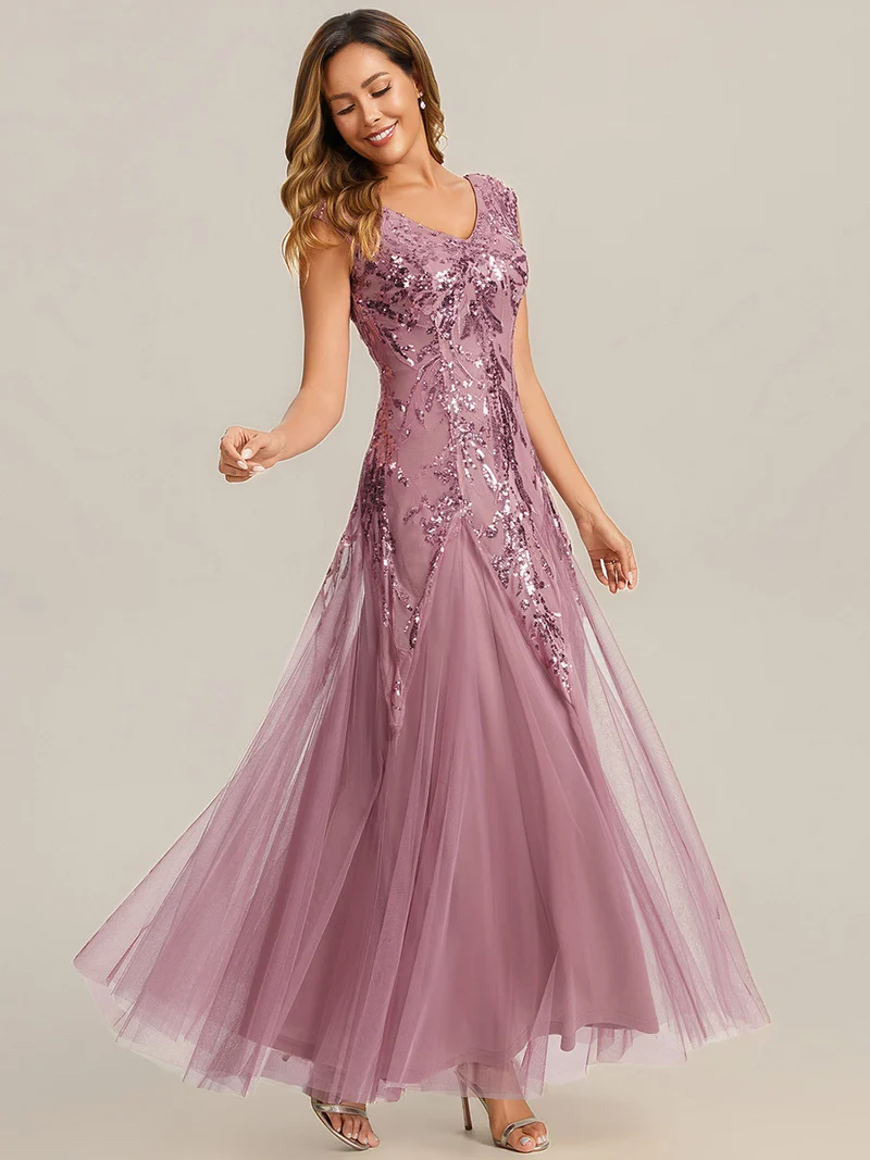 ever FREYA|Robe Longue de Soirée Chic en Tulle Brodé de Fleurs et Sequins