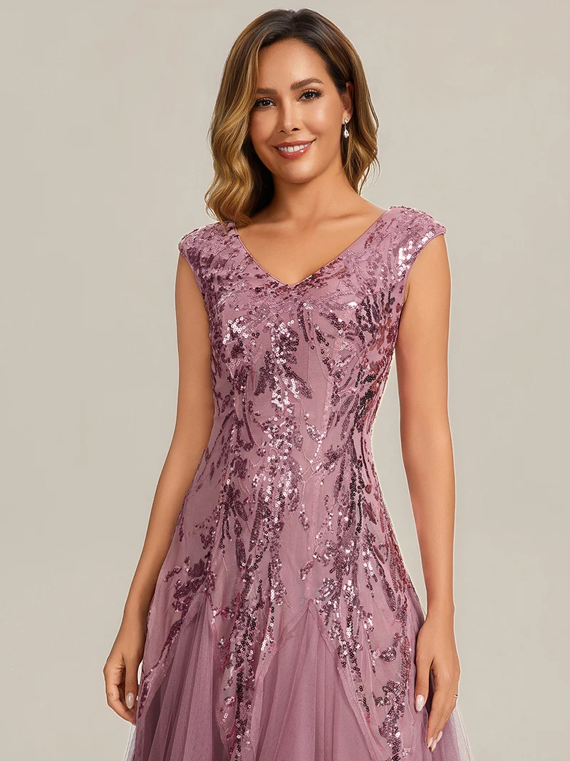 ever FREYA|Robe Longue de Soirée Chic en Tulle Brodé de Fleurs et Sequins
