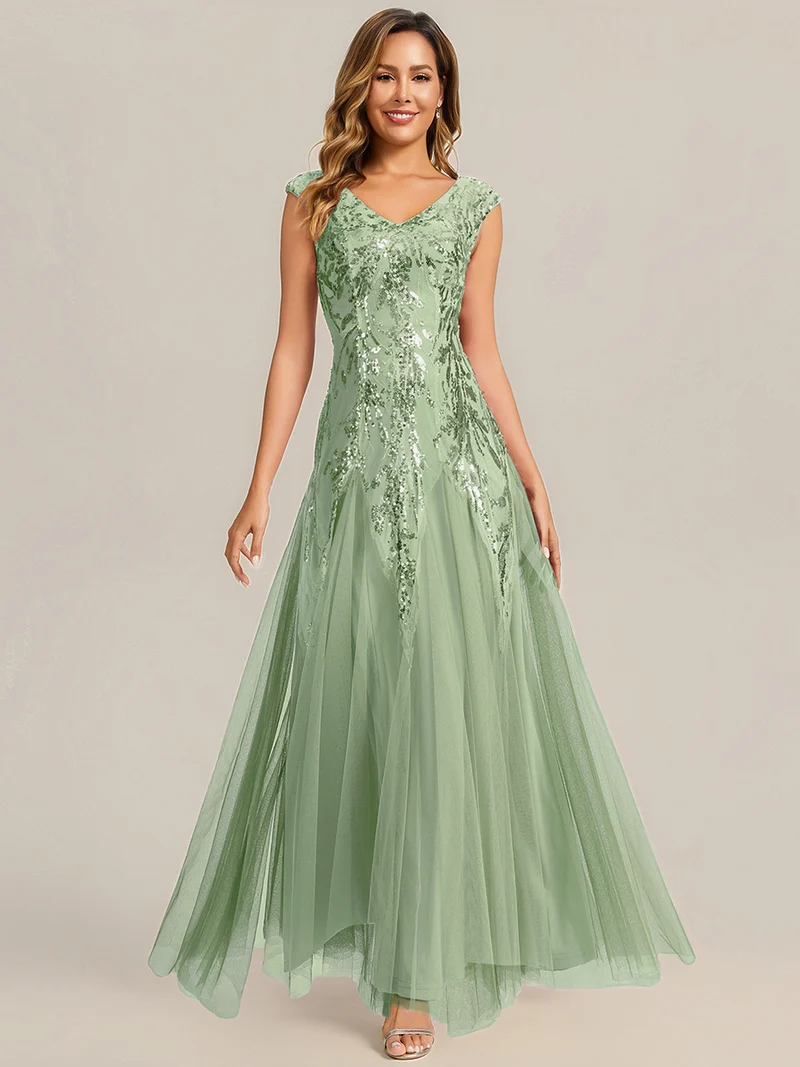 ever FREYA|Robe Longue de Soirée Chic en Tulle Brodé de Fleurs et Sequins