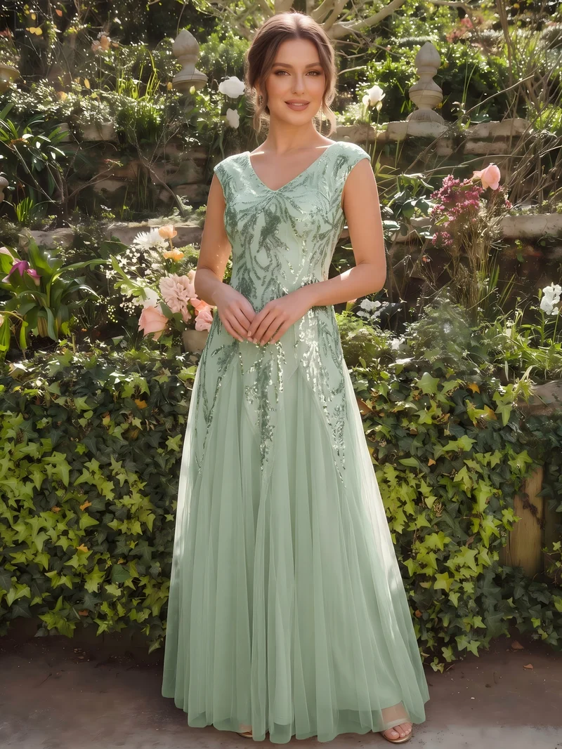 ever FREYA|Robe Longue de Soirée Chic en Tulle Brodé de Fleurs et Sequins