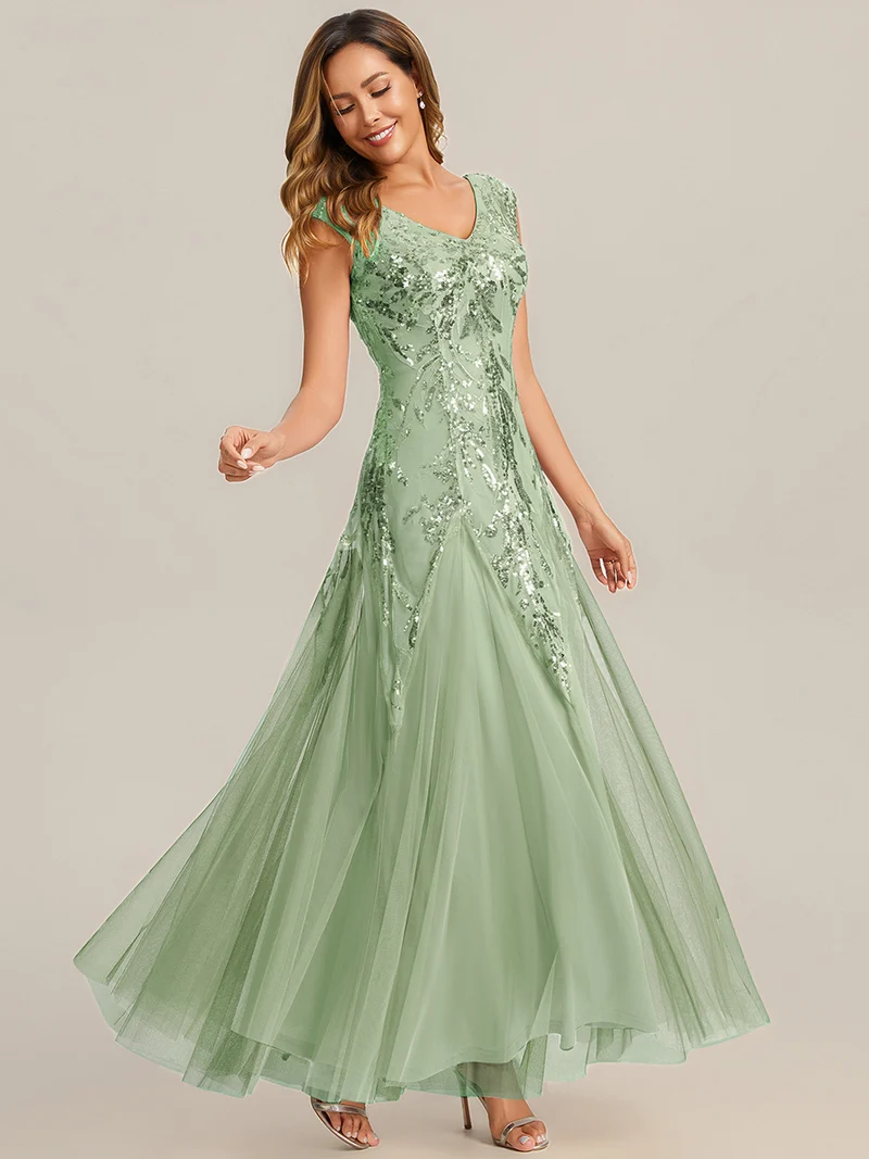ever FREYA|Robe Longue de Soirée Chic en Tulle Brodé de Fleurs et Sequins