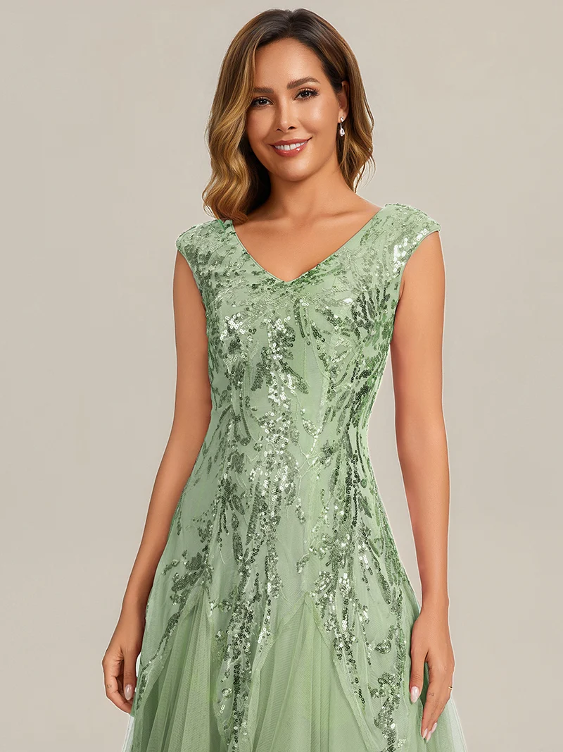 ever FREYA|Robe Longue de Soirée Chic en Tulle Brodé de Fleurs et Sequins