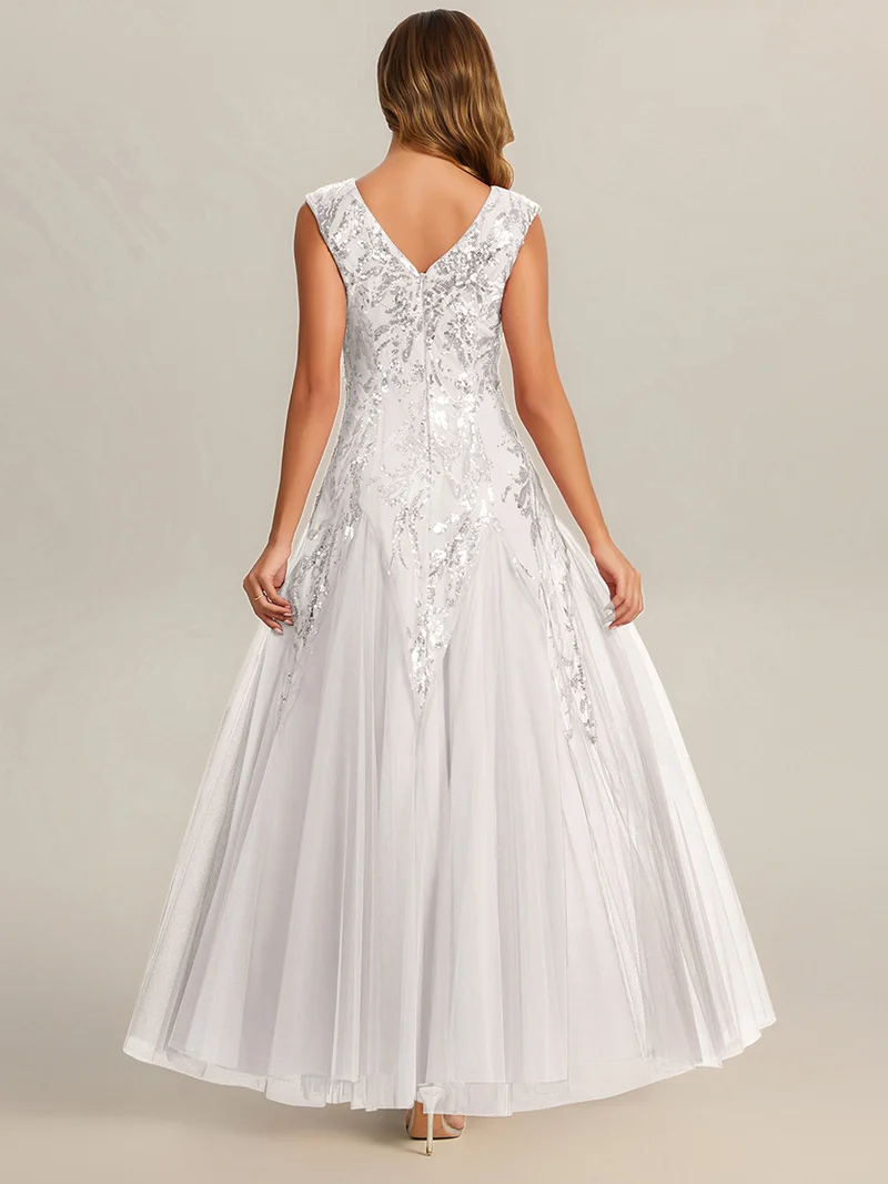 ever FREYA|Robe Longue de Soirée Chic en Tulle Brodé de Fleurs et Sequins