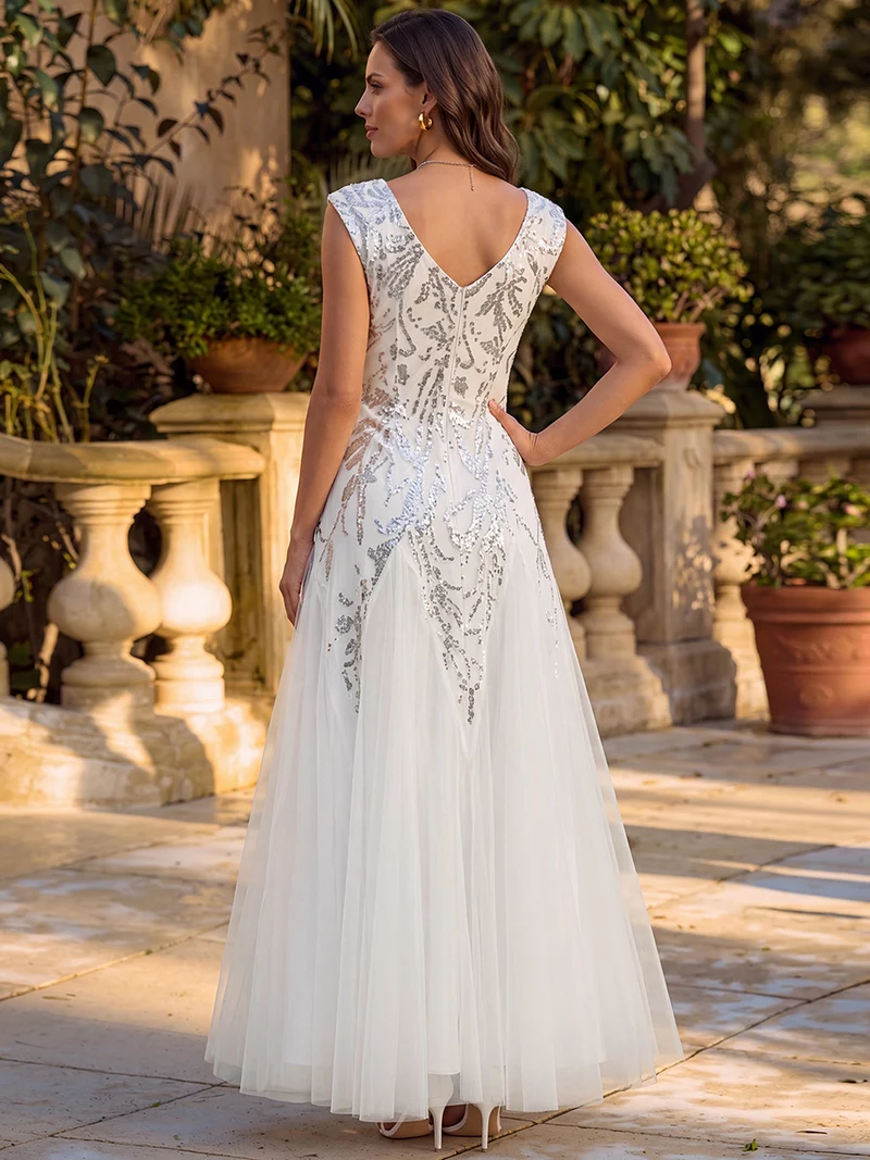 ever FREYA|Robe Longue de Soirée Chic en Tulle Brodé de Fleurs et Sequins
