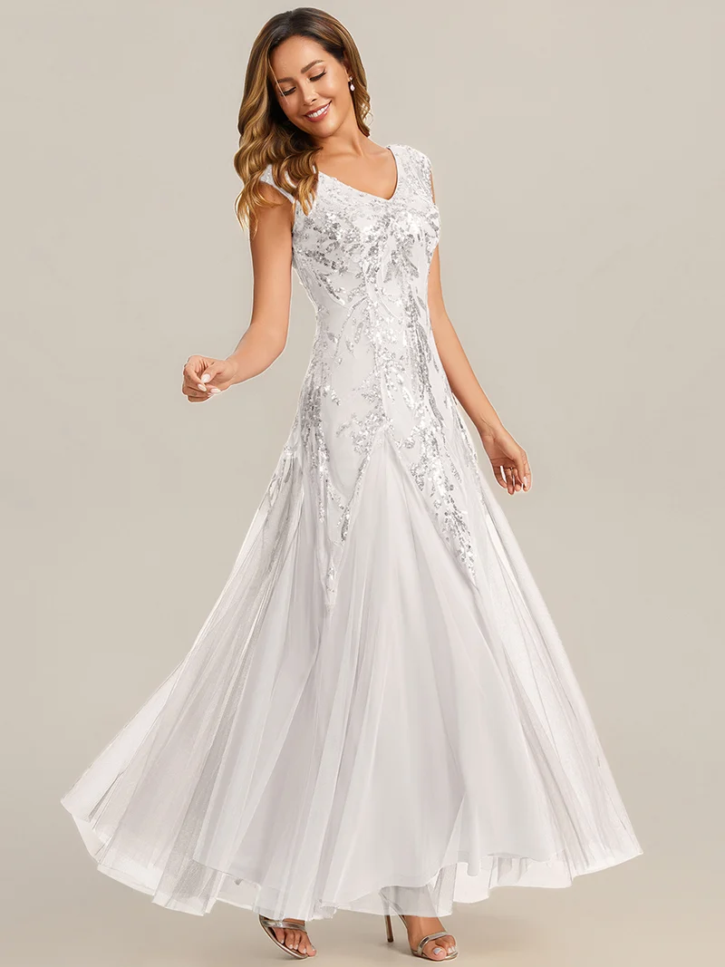 ever FREYA|Robe Longue de Soirée Chic en Tulle Brodé de Fleurs et Sequins