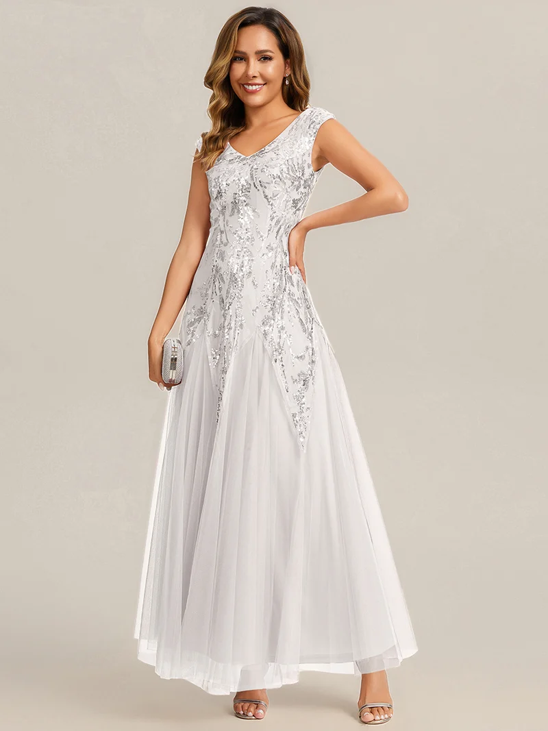 ever FREYA|Robe Longue de Soirée Chic en Tulle Brodé de Fleurs et Sequins