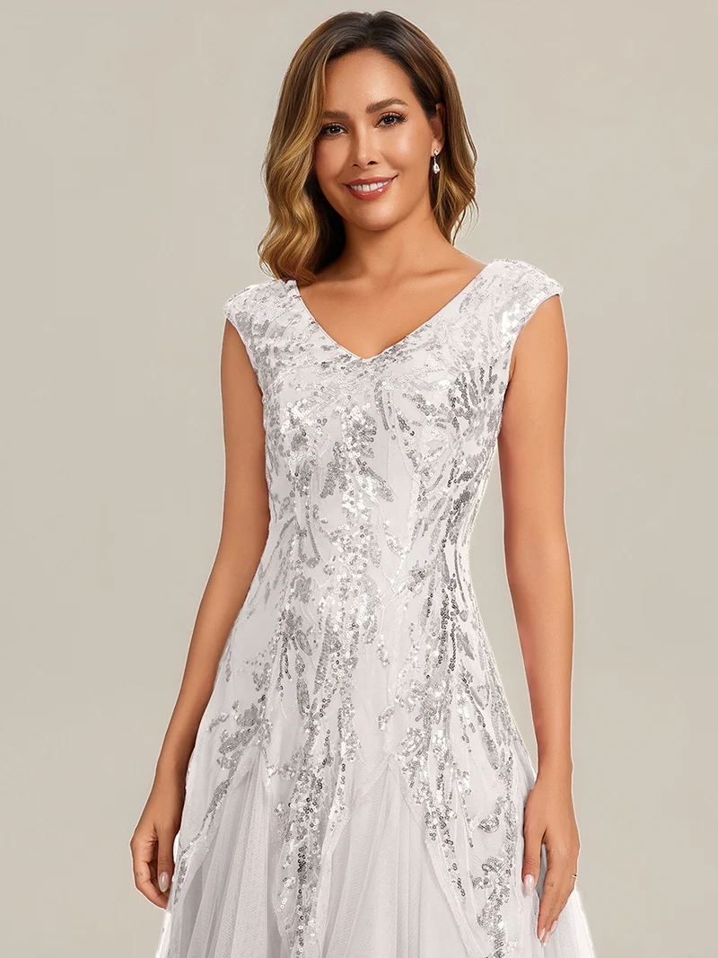 ever FREYA|Robe Longue de Soirée Chic en Tulle Brodé de Fleurs et Sequins